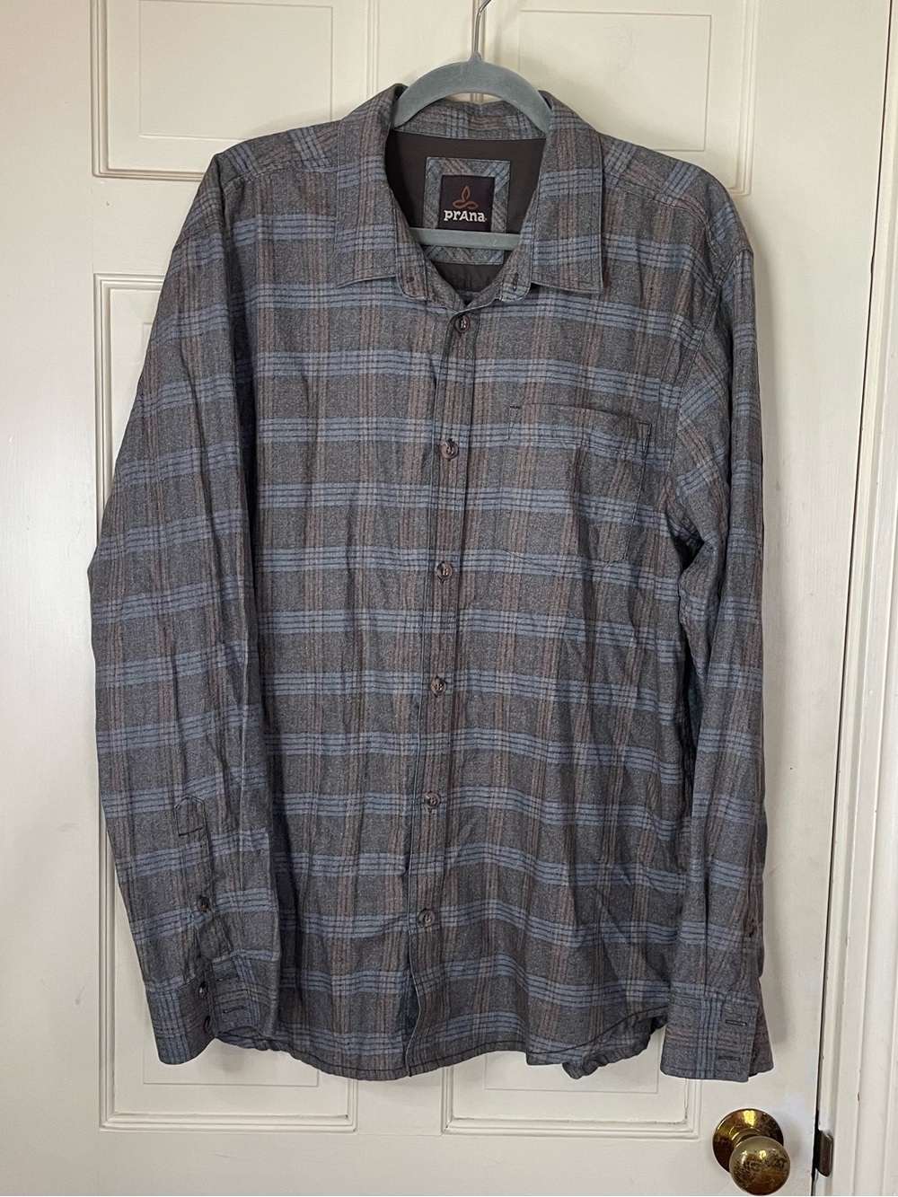 Prana Mens Button Up Long Sleeve Size  XL Brown Plaid Flannel Shirt M2ALAB316